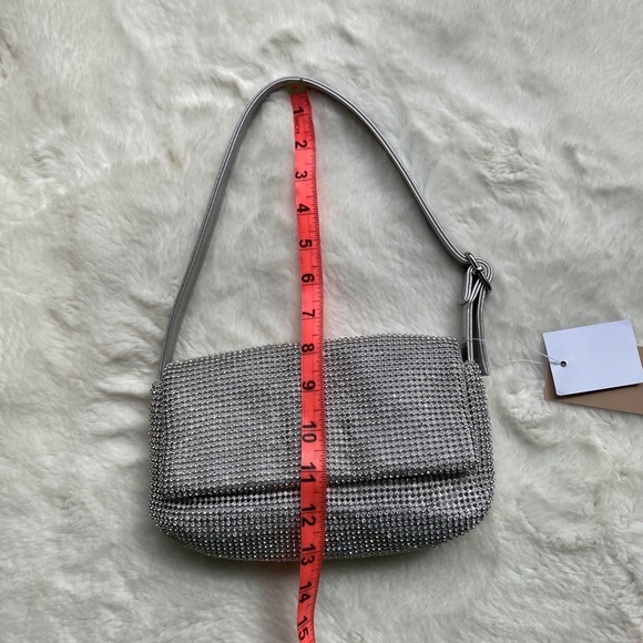NWT Rhinestone Mesh Shoulder Bag | Silver Metallic Buckle Strap Purse - Picture 14 of 16